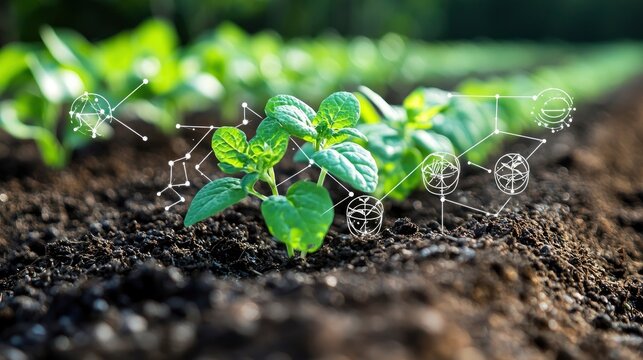 Seedlings in soil with digital overlay