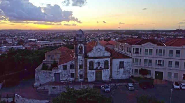 The historic city of Olinda in Pernambuco, Brazil showcasing its iconic 17th century buildings at sunset.