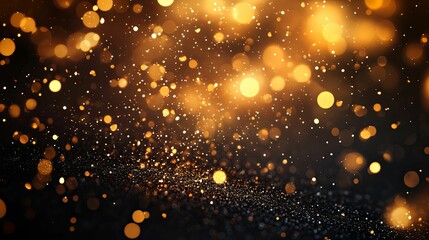 Sparkling golden lights illuminate a dark backdrop.