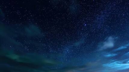 Obraz premium Serene Night Sky with Stars and Blue Cloudy Background – Ethereal Cosmic Glow, Deep Azure Hues, Gentle Cloud Veils, Starry Nightscape Aesthetics