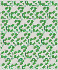 Avocados, fruits and leaves background. Avocado Pattern And Template. Sliced avocado on a Light background stock illustration. Seamless pattern of avocados 