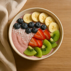 Fresh, healthy fruits food on the bowl incudes banana, blueberry, strawberries
