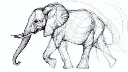 Elegant Elephant Line Art.
