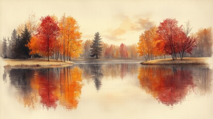 Obraz premium Autumnal lake scene with colorful trees reflected