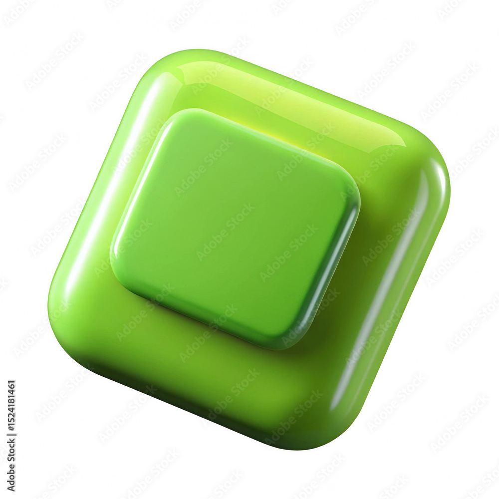 Poster glossy green square button element isolated on transparent background