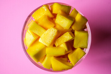 Glass Bowl Of Fresh Healthy Chopped Mango Fruit