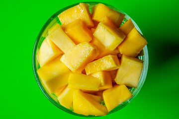 Glass Bowl Of Fresh Healthy Chopped Mango Fruit