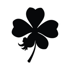 Black silhouette four leaf clover on white background for st patricks day decorations