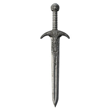 Ornate silver sword against black