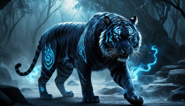青い背景のトラ - (Blue Background Tiger ) Tiger