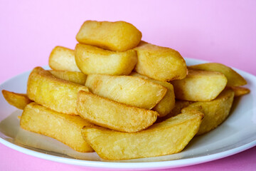 Plate Of Deep Fries Chunky Chips Food Accompaniment