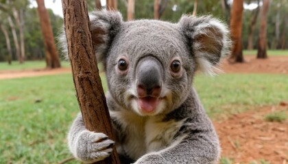 Obraz premium Adorable Koala Bear Close Up Australian Wildlife Eucalyptus Tree Habitat