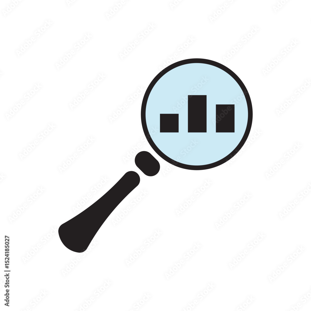 Poster data analysis icon vector. bar graph under magnifying glass, representing analytics, statistics, or 