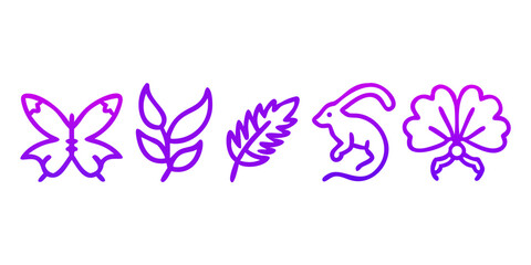 Vibrant Nature Illustrations Butterfly, Leaves, Rabbit, and Flower Icons