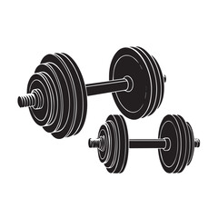 Two black silhouette dumbbells isolated on white background