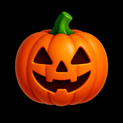 3D Jack-o'-Lantern Pumpkin with Carved Smiling Face, Halloween Decoration Icon, Festive Autumn Symbol, Orange Halloween Pumpkin Illustration