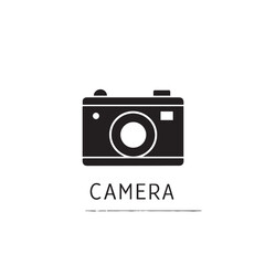 Simple black camera icon design for photography websites and apps