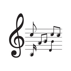 Simple treble clef and musical notes on staff for music design