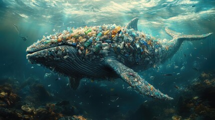 Fototapeta premium Ocean Plastic Pollution Whale Underwater