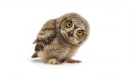 愛らしいフクロウ雛 柔らかな光を浴びて丸まる姿. AI Generated