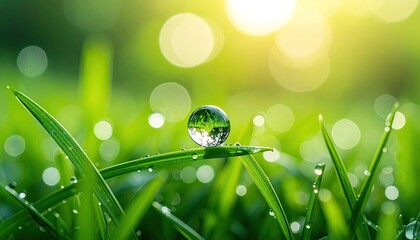 Morning Dewdrop on Lush Green Grass