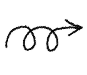 Doodle grunge arrow vector icon. Hand drawn emphasis chalk line, twist curve paint mark.