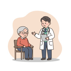 Fototapeta premium Doctor explaining to elderly man while seated in medical office 