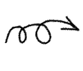 Doodle grunge arrow vector icon. Hand drawn emphasis chalk line, twist curve paint mark.