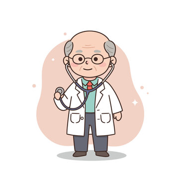 Elderly man with stethoscope smiling while wearing lab coat  