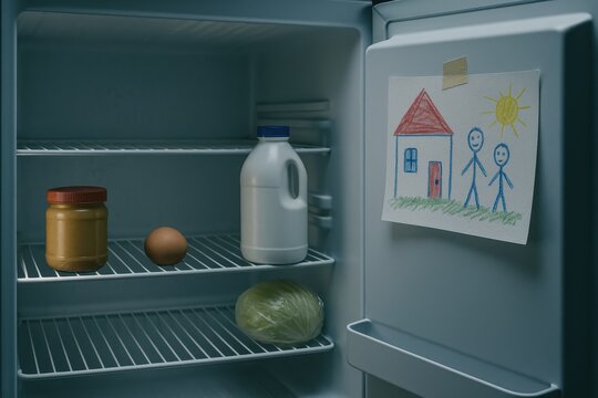 Struggling family faces challenges to meet basic needs as refrigerator shows limited food supplies