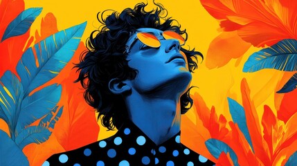 Naklejka premium Stylish Man, Radiant, Tropical, Summer Vibes
