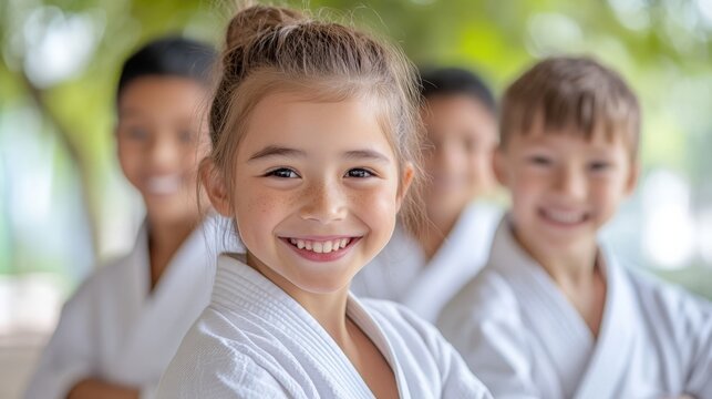 Young People in Martial Arts Kimono Smiling in Their Uniform