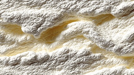 Textured White Abstract Formations Under Bright Light, Creamy Appearance Close-Up Perspective Creates Tactile Sensation and Visual Depth.