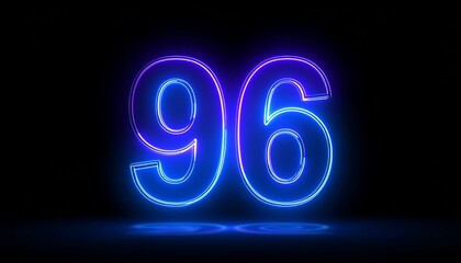 Glowing colorful line inside the glass symbol 96 shape. 