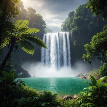 Rainfall on Jungle Waterfall in Dense Rainforest | rain aesthetic, forest aesthetic, rain wallpaper 4k, amazone rain forest