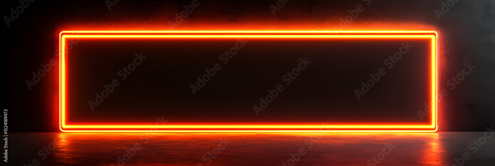 Poster an empty rectangular neon signboard with black background and amber neon light enclosing its border,