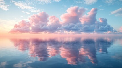 Serene pastel clouds reflected in calm ocean sunset