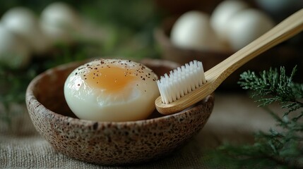 Spiced Egg in Bowl, Eco-Friendly Brush, Eggs in Background