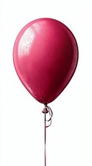 Floating Crimson Sphere: A Captivating Close-Up of a Single Crimson Balloon Against a Pure White Background.