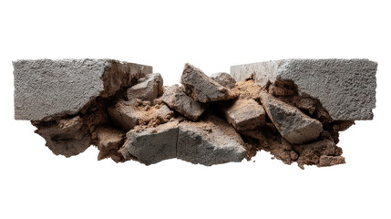 Broken Concrete Blocks: A detailed close-up shot of two broken concrete blocks, revealing the inner texture and fragmented pieces. The image shows the raw, rough, and broken nature of the concrete.