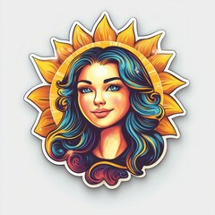 Vibrant Sunflower Woman Portrait: Digital Art for Apparel, Stickers, and Website Design