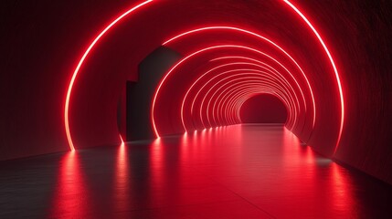 Deep red neon tunnel with concentric circles.