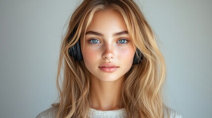 Fototapeta premium Portrait of a Young Woman with Headphones