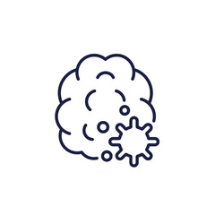 brain infection line icon with virus