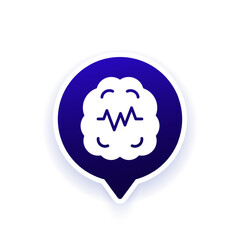 epilepsy icon with a brain, white vector pictogram