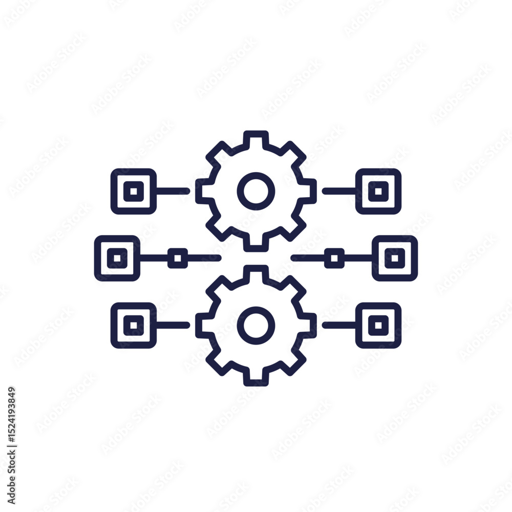 Poster streamline process line icon, parallel production vector