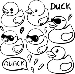 rubber duck doodle summer vector set