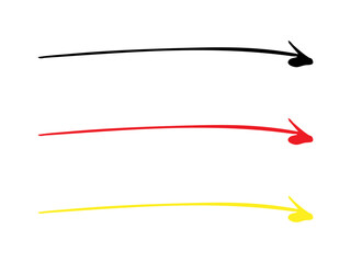 手書きの右向き矢印　黒 赤 黄色　ベクター