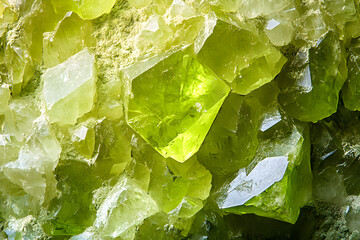 Uncut Peridot Crystals with Shiny Facets and Rough Edges