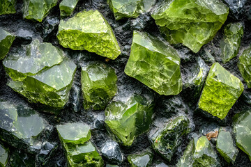 Bright Green Peridot Gemstone Cluster – Macro Mineral Detail